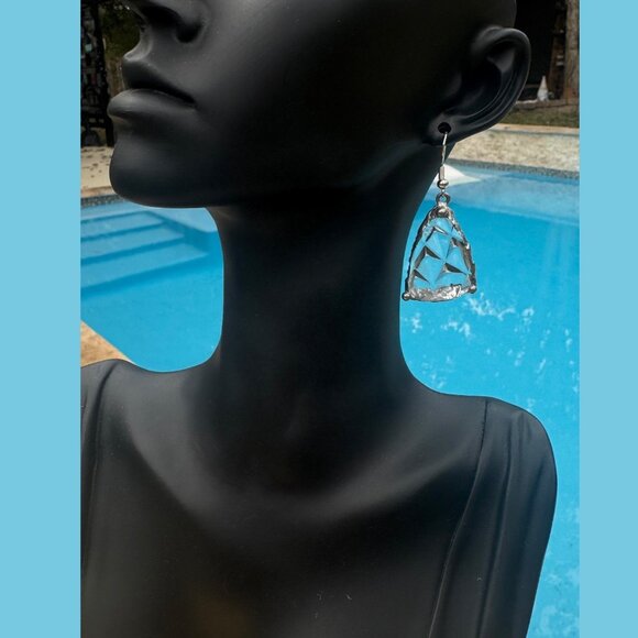 Anchor Hocking Crystal Glass Artisan Earrings W/ Silver Blend Bezel & 925 Hooks - Picture 13 of 16